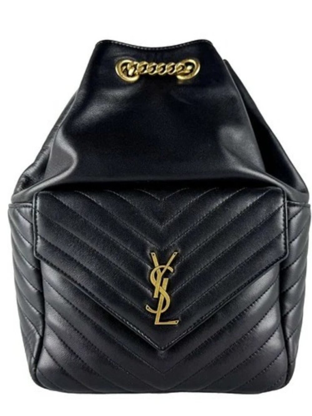 Auth SAINT LAURENT Backpack Black/Gold Leather/Metal - z10844